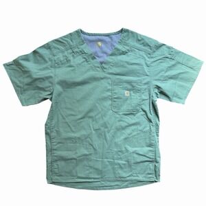 Carhartt Scrub Top Mens M Green Ripstop V Neck Medical Workwear Utility Shirt